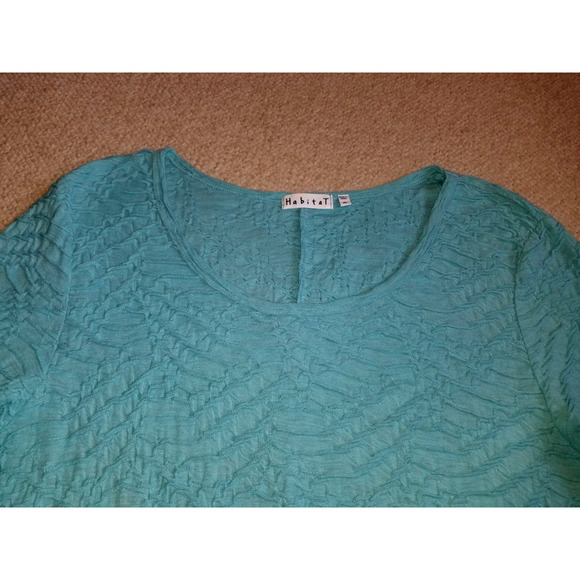 Womens Dress-HABITAT-blue cotton stretch textured shift lagenlook Artsy 3/4-XL - Picture 2 of 4